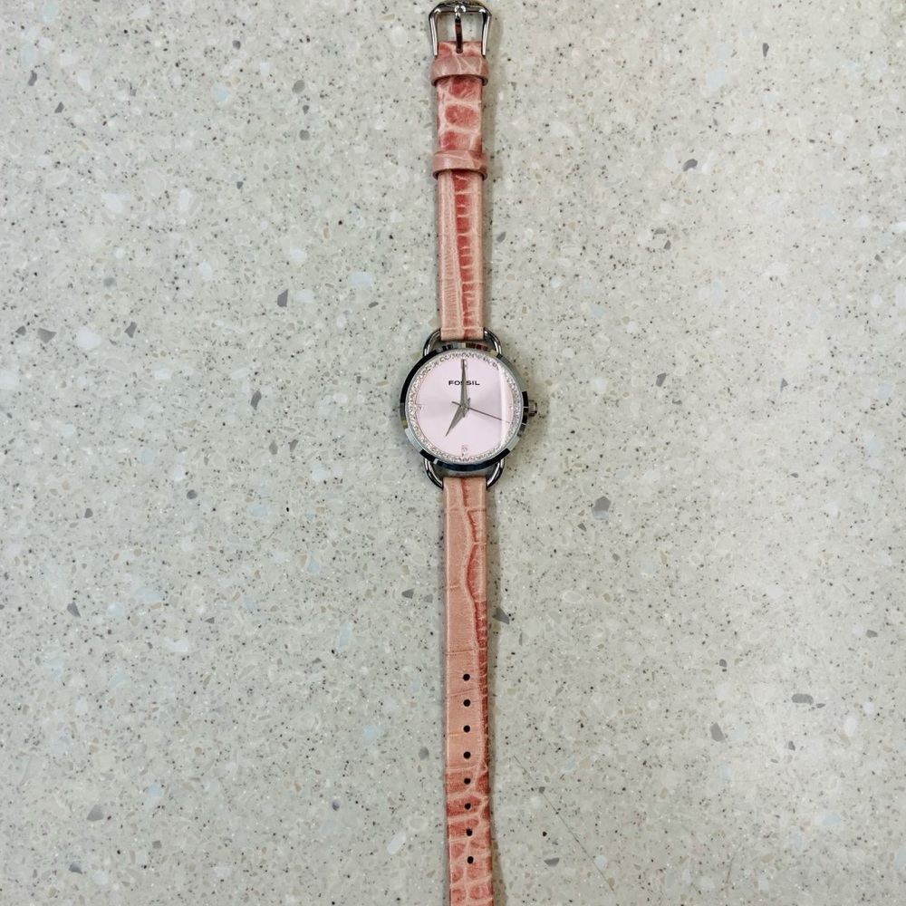 Fossil Pink Alligator Women’s Crystal Watch